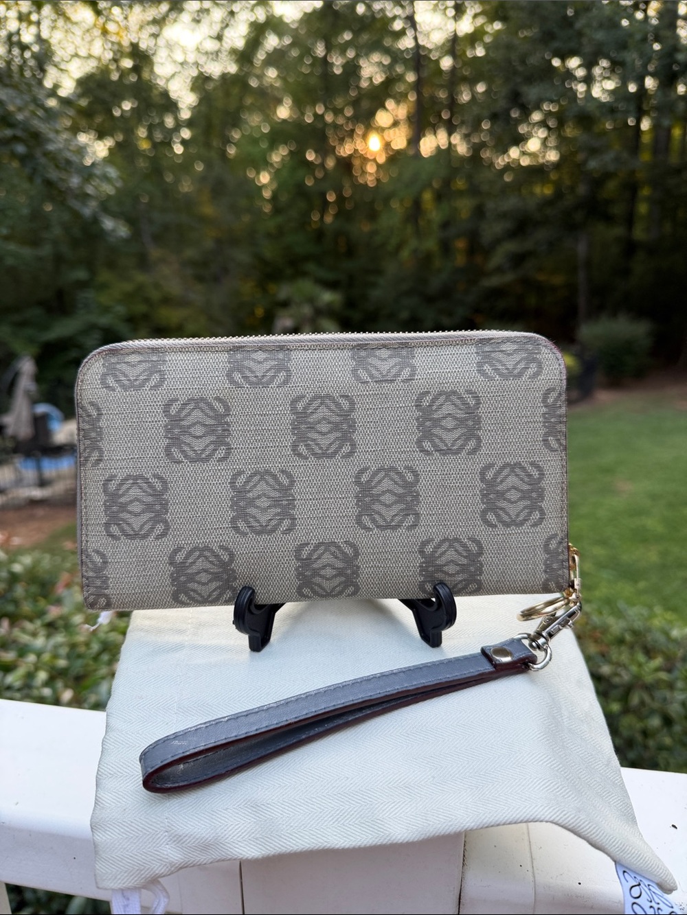Loewe Beige and Gray Monogram Zip-Around Logo Wristlet Wallet